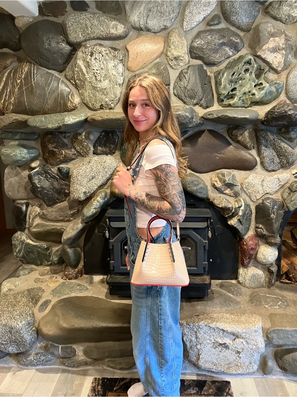 Christian Louboutin Beige Croc-Embossed mini tote LIKE NEW !